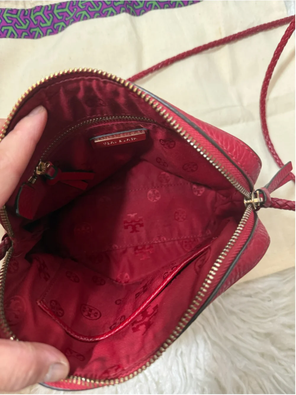 Tory Burch Deep red crossbody with braided strap small